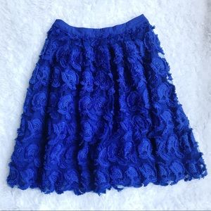 Ina Floral Appliqué Pleated A Line Skirt Blue Business Casual Size Small